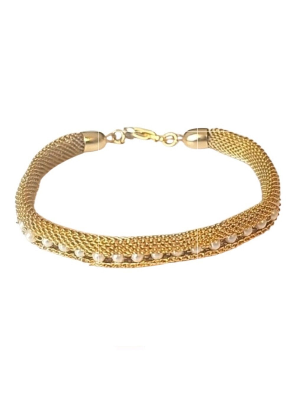 Vintage gold mesh and pearl bracelet from the 80s
